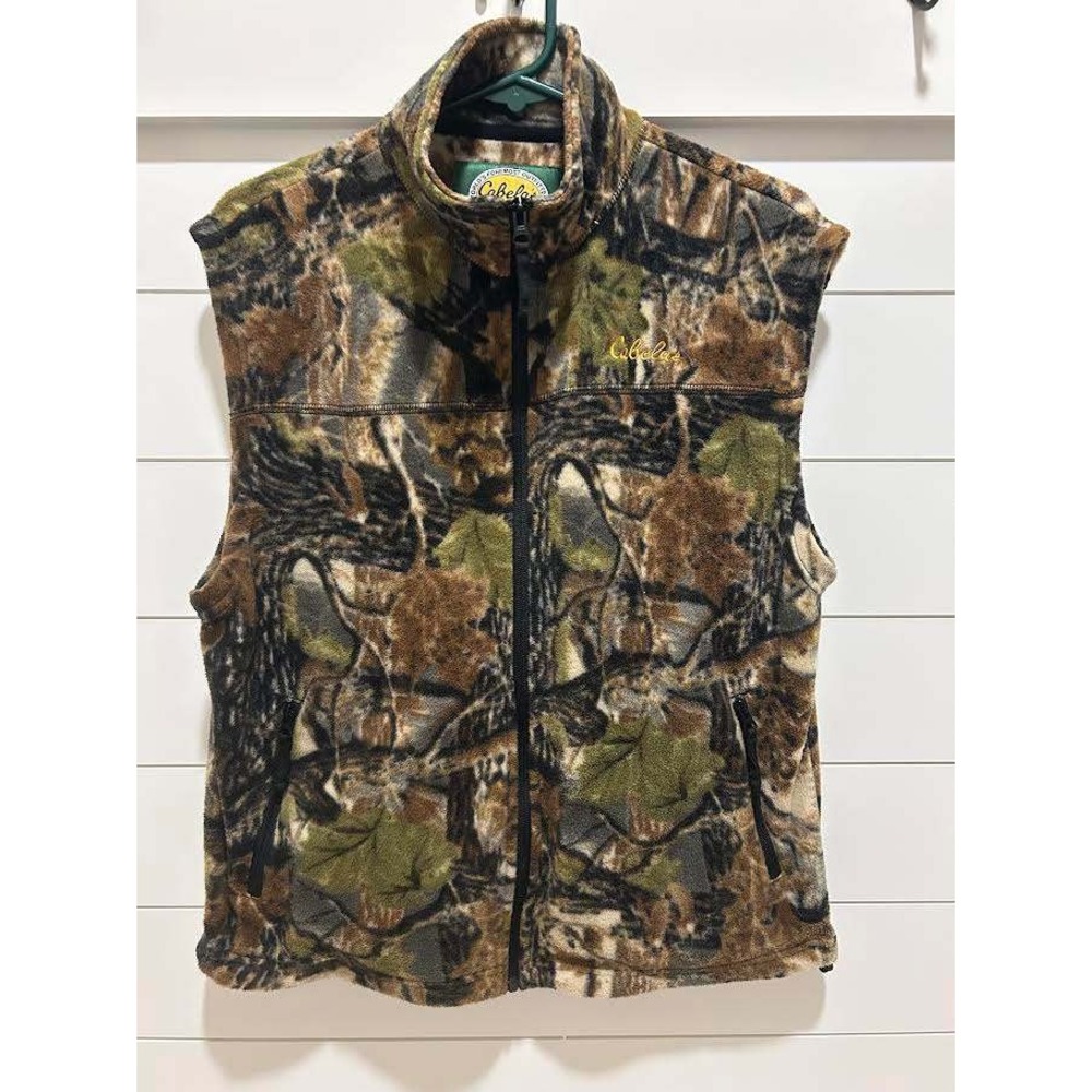 Cabelas Mens Camo Fleece Vest Full Zip Hunting Outdoor M22VT029 Brown Green M